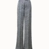 AKRIS Silk Satin Wide Leg Pants With Tweed Check Print
