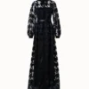 AKRIS Houndstooth Embroidery On Tulle Gown