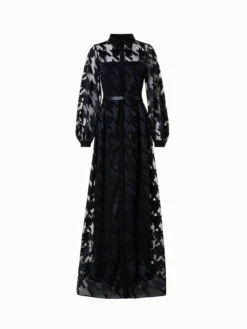 AKRIS Houndstooth Embroidery On Tulle Gown