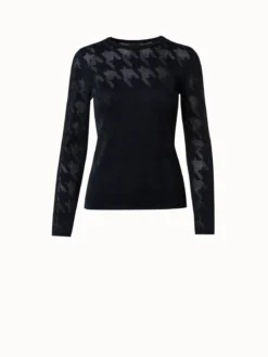 AKRIS Houndstooth Jacquard Knit Pullover