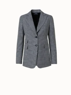 AKRIS Microcheck Wool Long Jacket