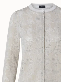 AKRIS Semitransparent Houndstooth Jacquard Knit Cardigan -AKRIS Sales Store 773444