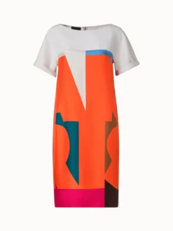 AKRIS Cotton Silk Double-Face Dress With Composed Letters Print -AKRIS Sales Store 796670