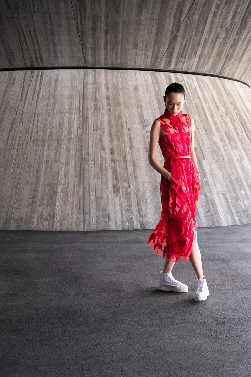 AKRIS Houndstooth Embroidery On Tulle Midi Dress 5 AKRIS Houndstooth Embroidery On Tulle Midi Dress - Image 5