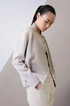 AKRIS Reversible Cashmere Knit Composed Letters Intarsia Double-Face Jacket