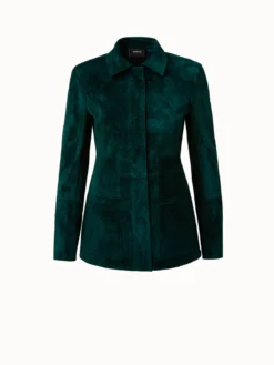 AKRIS Fitted Lamb Suede Leather Jacket -AKRIS Sales Store Designer leather jacket women green Akris 1
