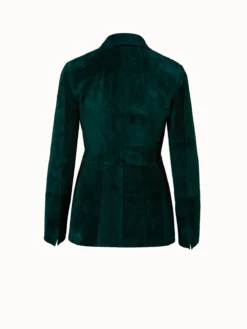 AKRIS Fitted Lamb Suede Leather Jacket -AKRIS Sales Store Designer leather jacket women green Akris 2